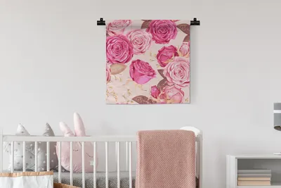 Produktbild von MuchoWow® Wandteppich Wandbehang Rosen - Blumen - Muster 60x60 cm Tapisserie Dekoration Wandtuch - Dekorationen - Wand Decke