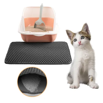 Produktbild von LINUMA® (Schwarz, 45 x 30 cm) Katzenklo Matte, Katzenstreu Matte, Katzenmatte Katzenklo, Matte Katzenklo Unterleger, Katzenstreumatte, Matte Katzenklo