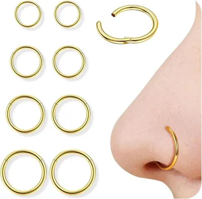 Produktbild von Nasenpiercing Ring Set 8 Stück 16G/18G 316L Chirurgenstahl Septum Clicker Knorpelohrring Lippenring 6-12mm Gold Silber Schwarz