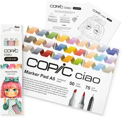 Productafbeelding van Copic Ciao LAYER & MIX startset "Vibrant - Markerset met 3 verschillende kleuren - Incl. inwerkblad