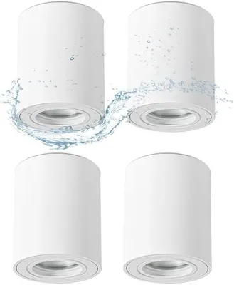 Productafbeelding van Witte Opbouwspot IP44 voor Badkamer - Plafondlamp met GU10-fiting (Ø 80 x 95 mm) - 4 Stuks