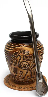 Zdjęcie produktu dla Zestaw Mate Green Kalebasse – ceramiczny kubek Mate Aztek 300 ml – słomka ze stali nierdzewnej Bombilla 19 cm – podkładka z korka – ręcznie wykonany ceramiczny kubek