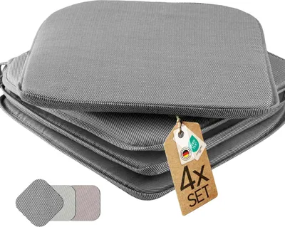 Produktbild von Sitzkissen Stuhlkissen Indoor & Outdoor 2er Set 38x38 cm - Schwarz - etérea Stuhl Kissen Auflage mit Bändern