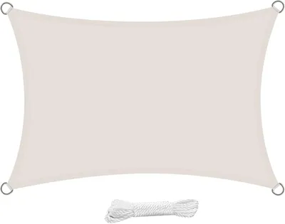 Produktbild von Sonnensegel Wasserdicht 5x5 Meter Quadratisch UV Schutz Polyester Wasserabweisend Quadrat 5x5m Sonnenschutz Balkon Garten und Terrasse , Cremeweiß