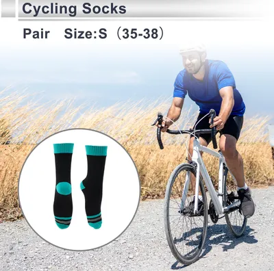 Produktbild von Fahrradsocken Wasserdicht Atmungsaktiv Outdoor Fahrradsocken Unisex Gr??e S(35-38) Regen Radsport Laufsocken Trekking Wanderungen Socken, Streifen Farbblock Blau Schwarz