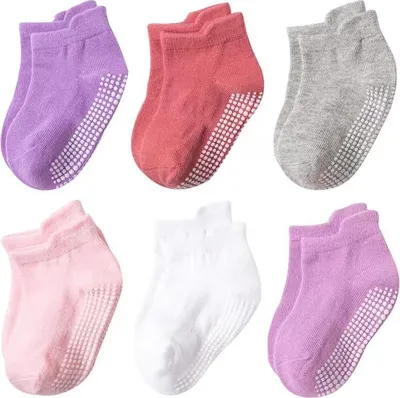 Immagine prodotto di Set di 6 paia di calzini antiscivolo per bambini in cotone ABS, taglia S, 4-12 mesi