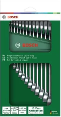 Zdjęcie produktu dla Klucze płasko-oczkowe Bosch, Zestaw 15 szt., Metryczne 6-21 mm, Wytrzymałe, Ergonomiczne