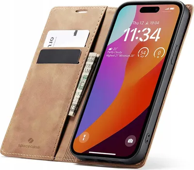 Zdjęcie produktu dla Etui z klapką SPACECASE Wallet do iPhone 15 Pro max Brązowy