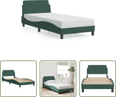 Produktbild von The Living Store Bettgestell mit Kopfteil Dunkelgrün 90x200 cm Samt