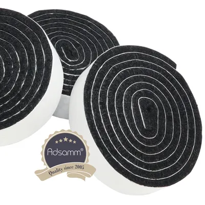 Produktbild von Adsamm® | 3 x selbstklebende Filzbänder zum Zuschneiden | 19x1000 mm | Schwarz | Rolle | 3.5 mm starker selbstklebender Filzzuschnitt in