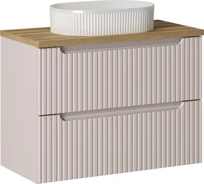 Produktbild von Badezimmerschrank 80 Cm Mit Sockelwaschtisch Und Eichenplatte