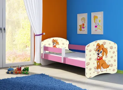 Image de ACMA lit d'adolescent lit d'enfant lit junior set complet avec matelas sommier à lattes et protection contre les chutes rose 11 chiot 160x80