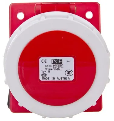 Produktbild von Winkel-Einbausteckdose 16A 5P 400V /80x97/ rot IP67 4152-6F78