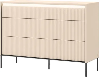 Produktbild von Furniture24 Trend Ts-06 Kommode 130 X 63 X 47 Cm Mit 6 Schubladen Und Led Sanbeige