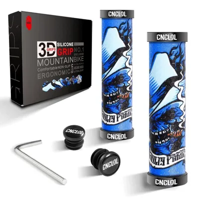 Immagine prodotto di Manopole per manubrio da mountain bike, 22 mm, in silicone blu, design a serratura, antiscivolo, ammortizzanti