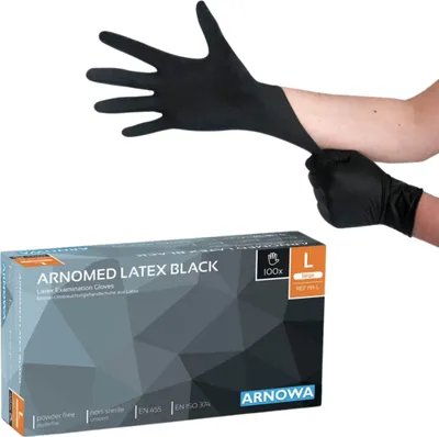 Produktbild von Latexhandschuhe, schwarz, puderfrei, L