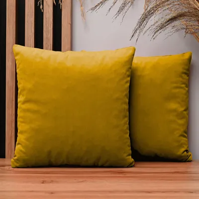 Obrázok produktu pre MG Design, dvojica vankúšových poťahov, 50 x 50 cm, žltá farba – so zipsom, jemne lesklá, príjemná na dotyk, ľahko sa udržiava a je odolná