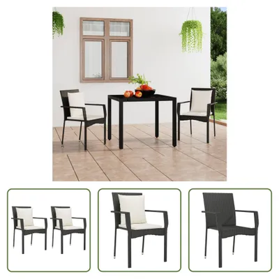 Produktbild von The Living Store Gartenstühle mit Kissen 2 Stk. Poly Rattan Schwarz