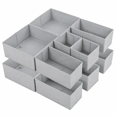 Produktbild von Aufbewahrungsboxen Ordnungsboxen 12er Set aus Vliesstoff – Offene Faltboxen für Schubladen & Regale Hellgrau S(28x28x13 x4, 14x28x13x4, 14x14x13 x4)