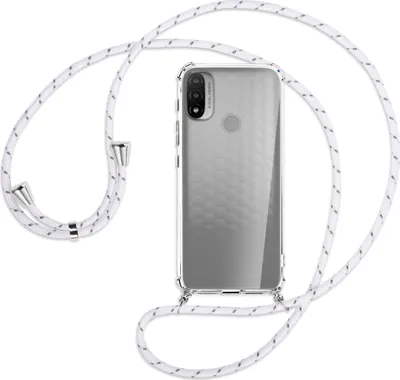 Produktbild von Handykette Backcover-Schutzhülle mit Band (Metall silberfarben) für Motorola Moto E20 (XT2155) - weiß/grau
