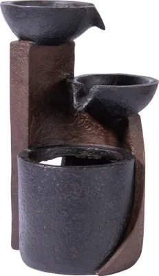 Produktbild von dobar Zimmerbrunnen in Steinoptik mit Deko-Steinen und 3 Stufen, Wasserspiel mit Pumpe für innen, Polyresin, 14,2 x 14,2 x 22 cm, dunkelgrau-schwarz