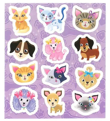 Produktbild von Aufkleber Katzen & Hunde 11,5 cm x 10 cm, 1 Bogen mit 12 Stück für Partytüten
