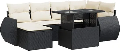 Produktbild von vidaXL 7-tlg. Garten-Sofagarnitur mit Kissen Schwarz Poly Rattan