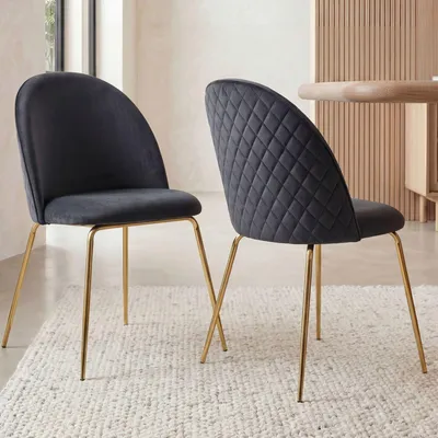 Obrázek produktu pro FineBuy Design – jídelní židle, černý samet, sada 2 ks s prošíváním, moderní kuchyňská židle, jídelní židle se zlatými nohami, pohodlné čalouněné kuchyňské židle