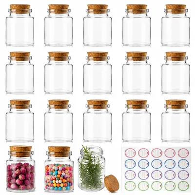 18 Mini-Glasflaschen 50 ml mit Korkverschluss, transparent