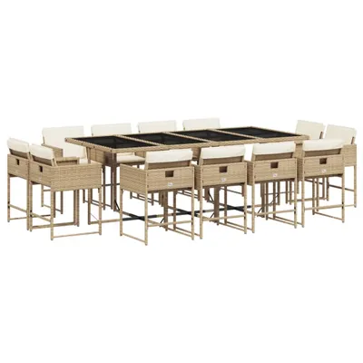 Produktbild von 13-tlg. Garten-Essgruppe mit Kissen Beige Poly Rattan
