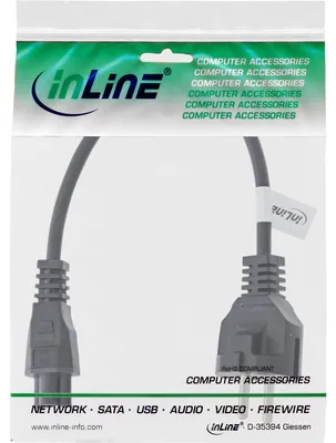 Produktbild von InLine Netzkabel für Notebook, 3pol Kupplung, schwarz, 0,3m, 0,3 m, Netzstecker Typ F