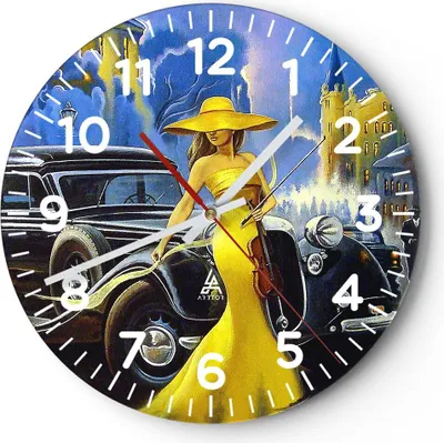 Produktbild von Wanduhr - Rund - Glasuhr - frau retro stil - 30x30cm - Schleichendes Uhrwerk - Lautlos - zum Aufhängen bereit - Dekoration Modern - Wanddekoration aus Glas - C4AR30x30-3449