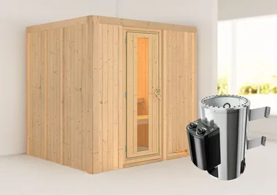 Produktbild von Karibu Sauna Innensauna Daria Fronteinstieg Ofen 3,6 kW intgr. Strg 196x170x198 cm ohne Dachkranz mit Energiespartür