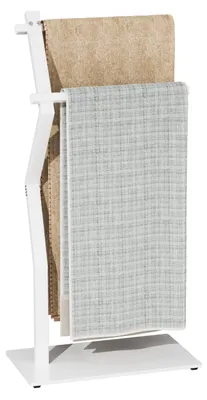 Image de Omgoods - Étagère à serviettes autoportante en acier inoxydable, 2 barres, blanche, 40x20x80 cm