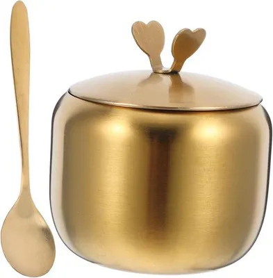 Produktbild von Zuckerbehälter mit Kräuterdose - Kräuterdosendispenser mit Löffel und Deckel - Zuckerbehälter und Zuckerrek 2 in 1 - Gold