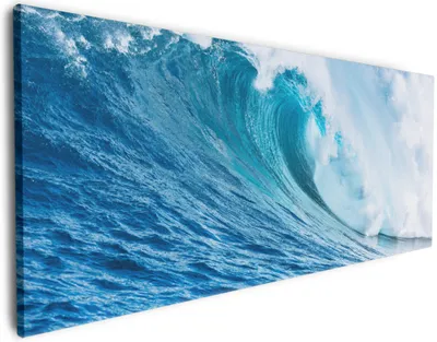Produktbild von Wallario Premium Leinwandbild Eindrucksvolle Welle im Ozean in Größe 50 x 125 cm