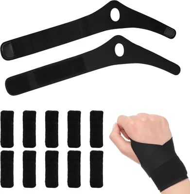 Produktbild von 12 Häkelhandschuhe zur Schmerzlinderung mit 2 Handgelenkstützen und 10 Fingerschutzhüllen