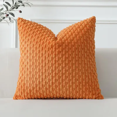 Obrázek produktu pro Pohovka, potah na polštář, proužkovaný, kordurový materiál, 40x40 cm, oranžová barva, 1 kus