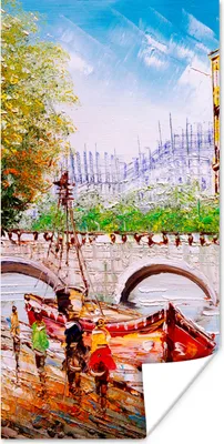 Produktbild von MuchoWow® Poster Gemälde - Paris - Boot - Brücke 20x40 cm - Plakat - Foto