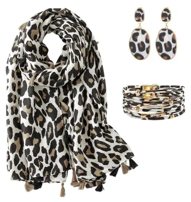 Obrázek produktu pro Sada tří kusů dámských šál s leopardím vzorem, barva béžová