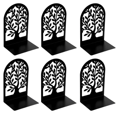 Produktbild von 6 Stück Buchstützen aus Metall, Schwarz, 17,5x12x8,5 cm, Bücherhalter für Büro, Schule, Zuhause, Bibliothek