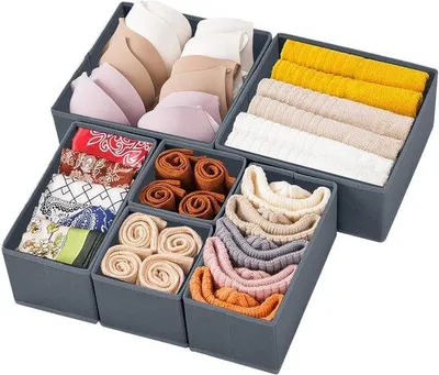 Produktbild von Famanu Aufbewahrungsboxen für Schubladen, Set von 6, Stoff-Organizer für Socken und Unterwäsche, dunkelgrau