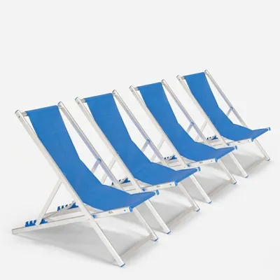 Image de set de 4 chaises longues de plage Chaises longues en aluminium Riccione Gold - Bleu
