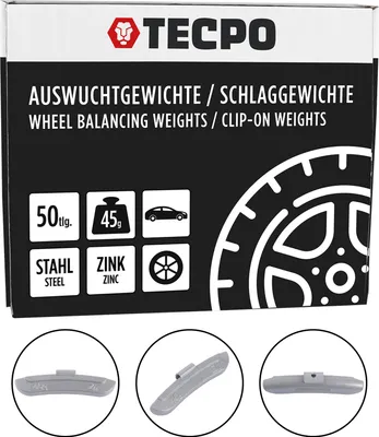 Produktbild von TECPO Schlaggewichte Zink Auswuchtgewichte 45g x 50 Wuchtgewichte für Stahlfelgen korrosionsbeständig Radwuchtung Auswuchtmaschinen
