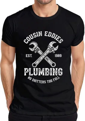 Immagine prodotto di Maglietta da uomo Cousin Eddies Plumbing No Shitters Plumber Beautiful Weighting, Nero, XXL