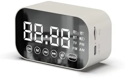 Image de Réveil avec haut-parleur Bluetooth, écran LED, radio et prévisions météo – deux sonneries puissantes – pour les gros dormeurs – blanc