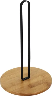 Produktbild von Moderner Bambus Küchenrollenhalter – Stilvoller Holz Küchenpapierhalter mit schwarzem Metallständer – Perfekt für Küchen – Schwarz