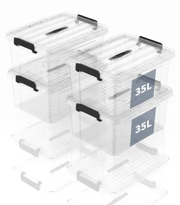 Obrázok produktu pre Sada 4 skladacích úložných boxov s rúčkou, objem 35 litrov