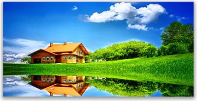 Produktbild von Tulup Leinwand-Bilder 120x60 Wandbild Canvas Kunstdruck Haus See Gras Natur