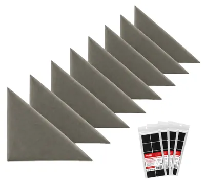 Produktbild von STEGU Polsterpaneel-Set 8× Dreieck 30x30 cm inkl. Klettband Velours Kopfteil Wanddeko Grau